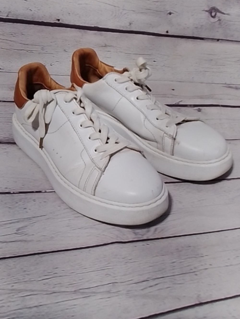 ALOHAS White Leather Sneakers with Tan Heel